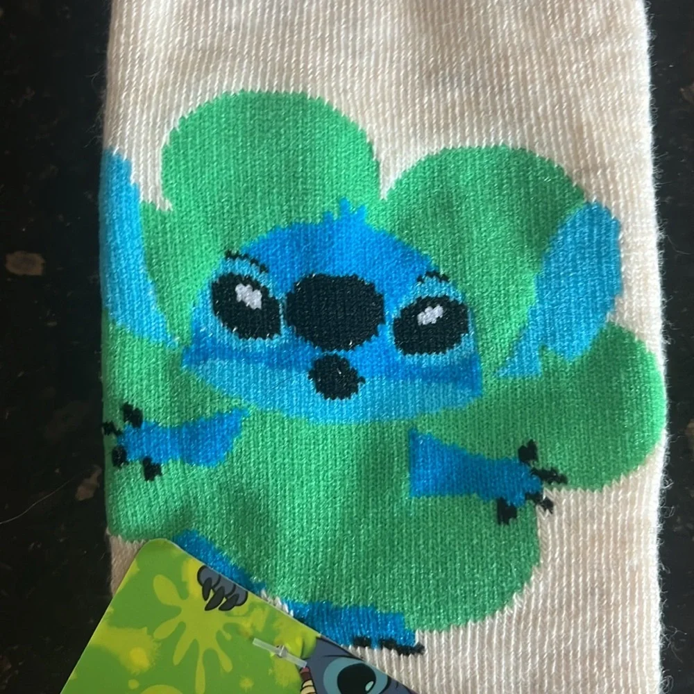 Disney Stitch St Patrick’s Day White and Green Socks